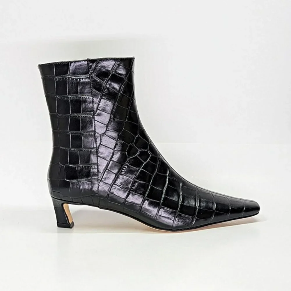 Michael Kors Black Croc-Embossed Leather Ankle Boots